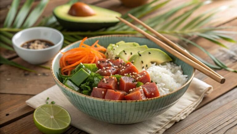 A Beautifully Styled Hawaiian Poke Bowl Placed On