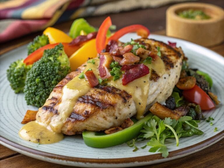 Grilled Chicken Served with Bacon, Cheese, and a Sweet Mustard Sauce: alice springs chicken