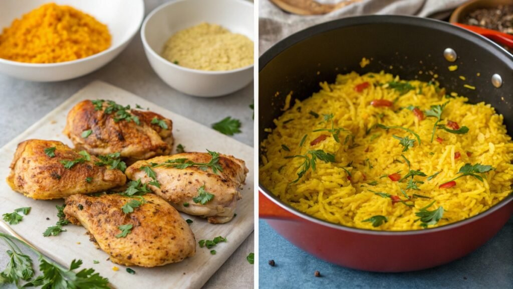 Step By Step Images For Preparing The Chicken And Yellow Rice