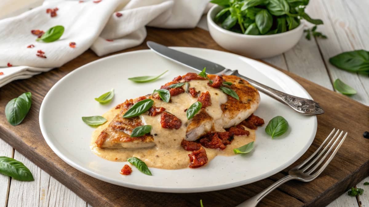 Keto Chicken With Creamy Sauce And Sun Dried Tomatoes