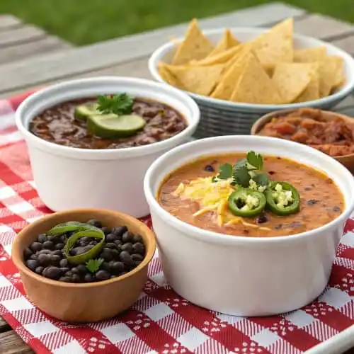 Spread Of Different Taco Soup Frios Variations