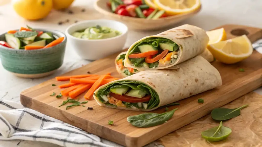 Vegan Hummus Wraps Filled With Vegetables For Vegan Lunch Ideas