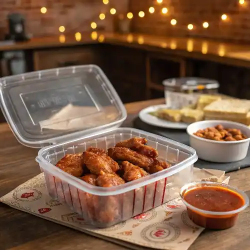 Leftover Honey Buffalo Wings Stored In An Airtight Container