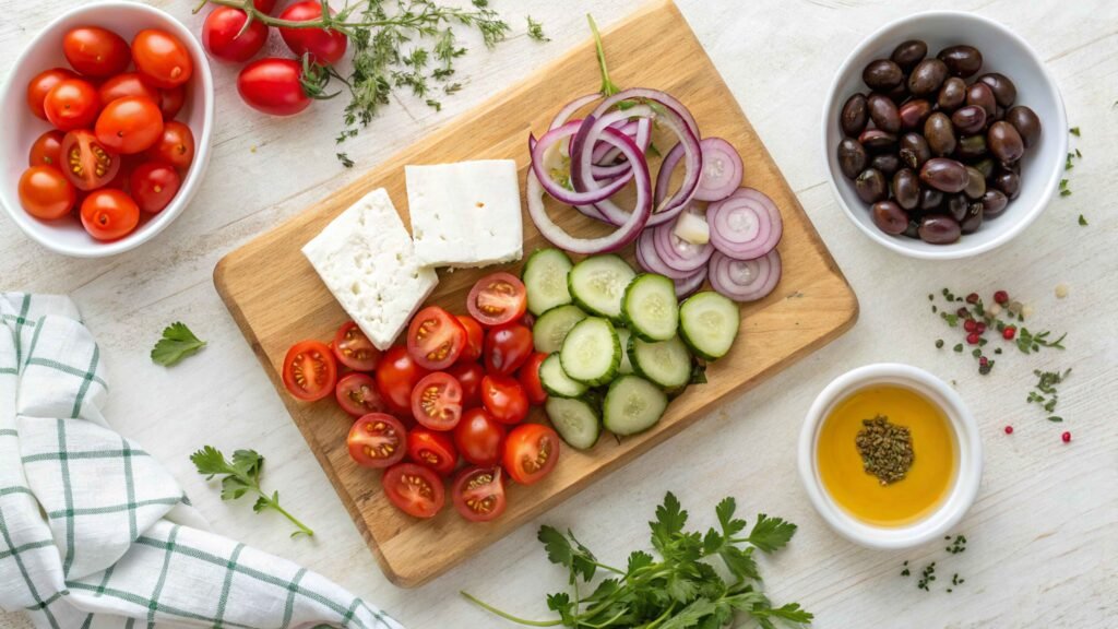 Fresh ingredients for Ina Garten Greek Salad