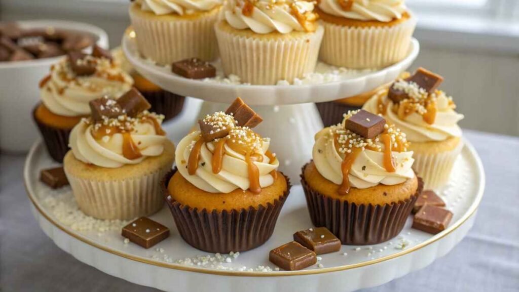 Different flavor variations of salted caramel cupcakes including chocolate, nuts, and spice options
