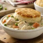 Creamy Crock Pot Chicken Pot Pie with biscuit topping