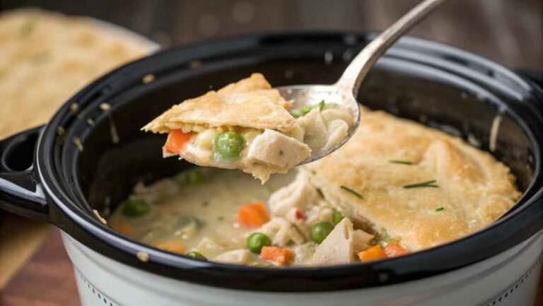 Spoonful of Crock Pot Chicken Pot Pie from slow cooker