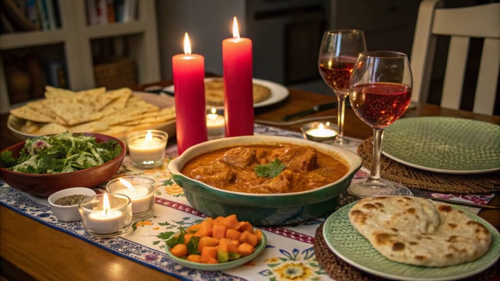 Elegant butter chicken dinner setup