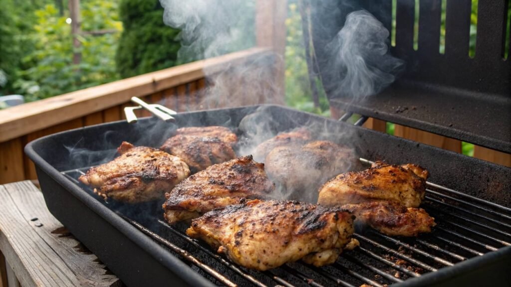 grilling chicken for street corn rice bowl