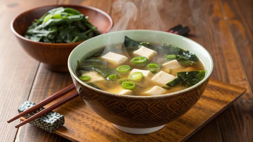 Traditional miso soup in a bowl