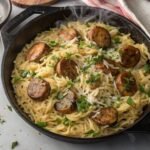 Creamy Chicken Sausage Orzo in Skillet
